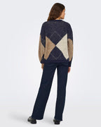 ONLY Strikkegenser Noeme Life LS JQ O-neck - Night Sky/ Cocoa Creme/Biscotti Mel. /Argyle