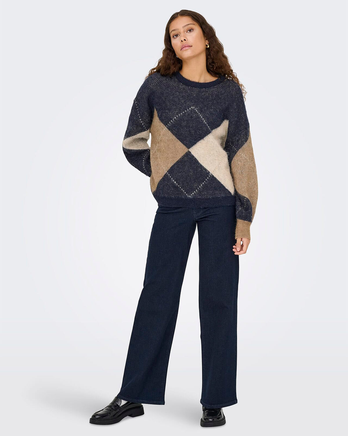 ONLY Strikkegenser Noeme Life LS JQ O-neck - Night Sky/ Cocoa Creme/Biscotti Mel. /Argyle