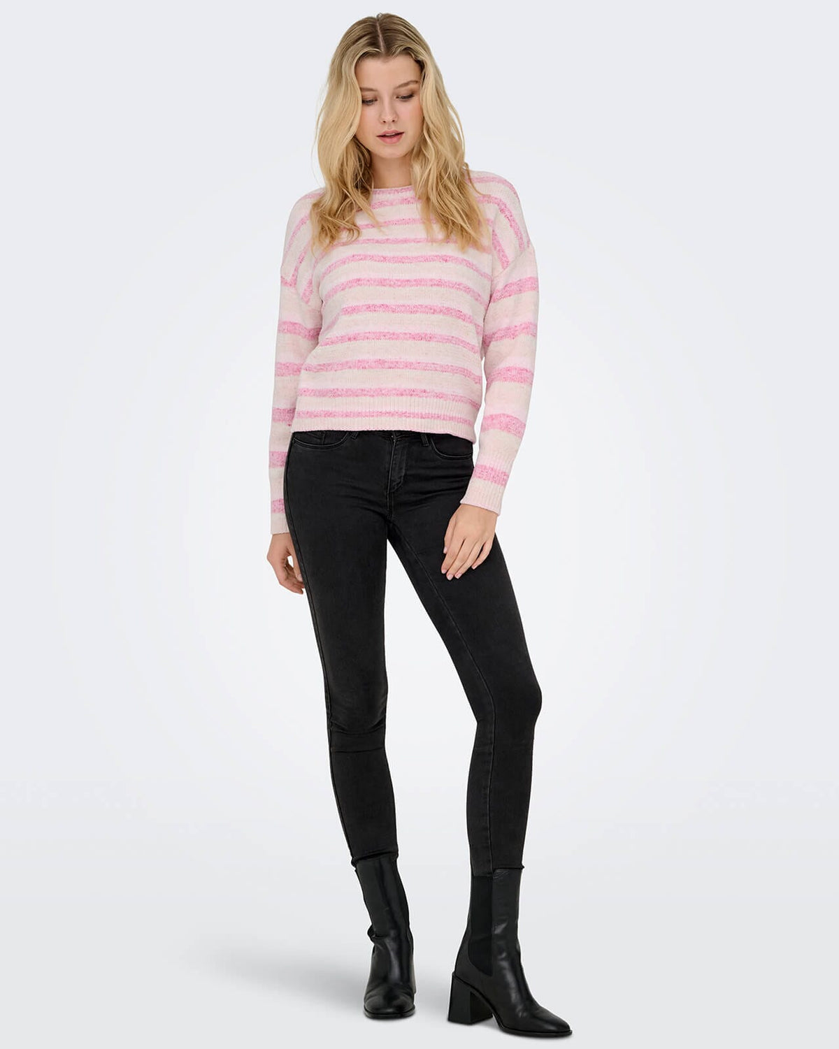 ONLY Genser Johanna LS O-neck - Pink Yarrow Romace Rose/ Birch