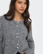 ONLY Strikket Cardigan Zaggie LS Button Cardi CC Knit - Dark Grey Melange Pearl button