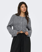 ONLY Strikket Cardigan Zaggie LS Button Cardi CC Knit - Dark Grey Melange Pearl button