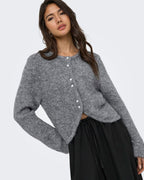 ONLY Strikket Cardigan Zaggie LS Button Cardi CC Knit - Dark Grey Melange Pearl button