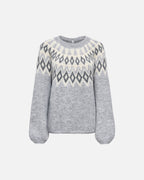ONLY Strikkegenser Reykja LS Fair Isle O-neck - Light Grey Melange/ Fair Isle/ Birch Mel.