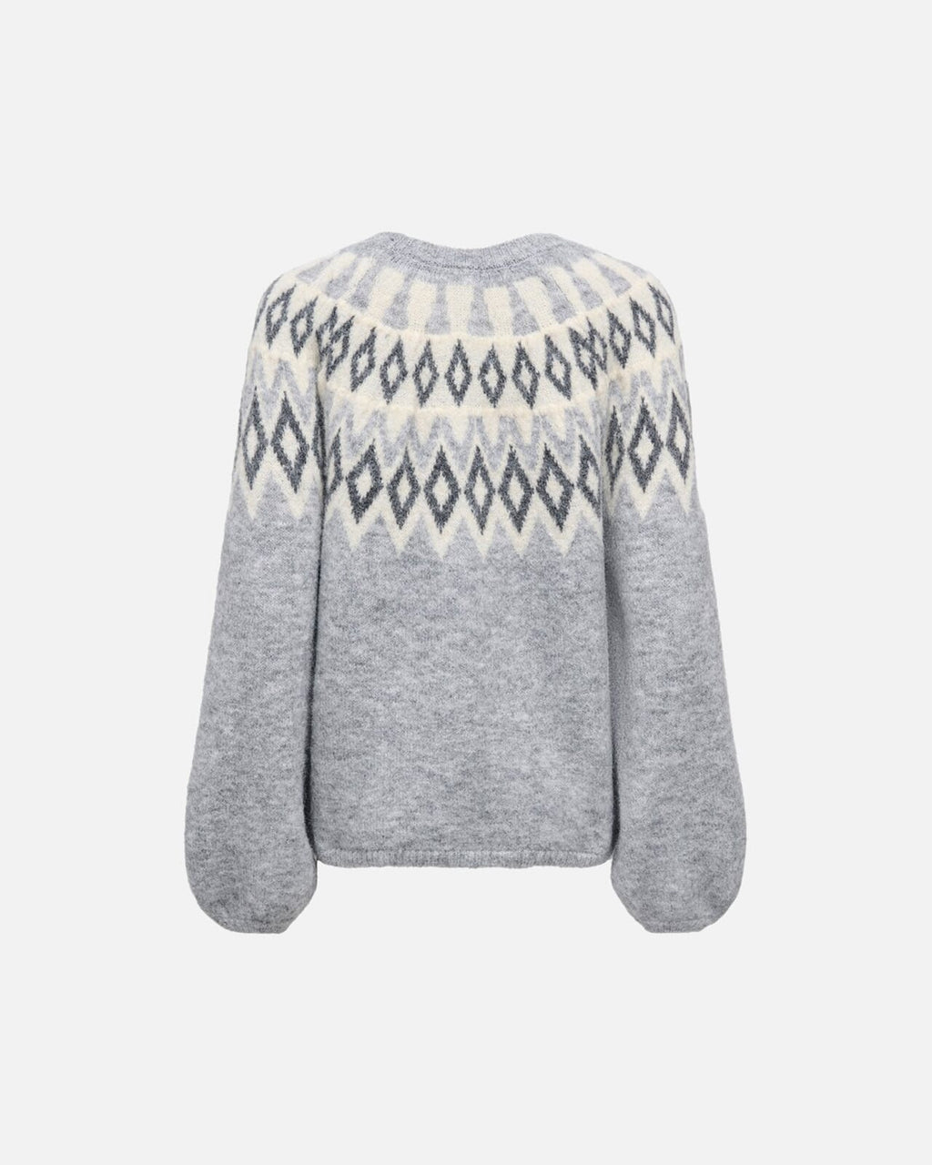 ONLY Strikkegenser Reykja LS Fair Isle O-neck - Light Grey Melange/ Fair Isle/ Birch Mel.