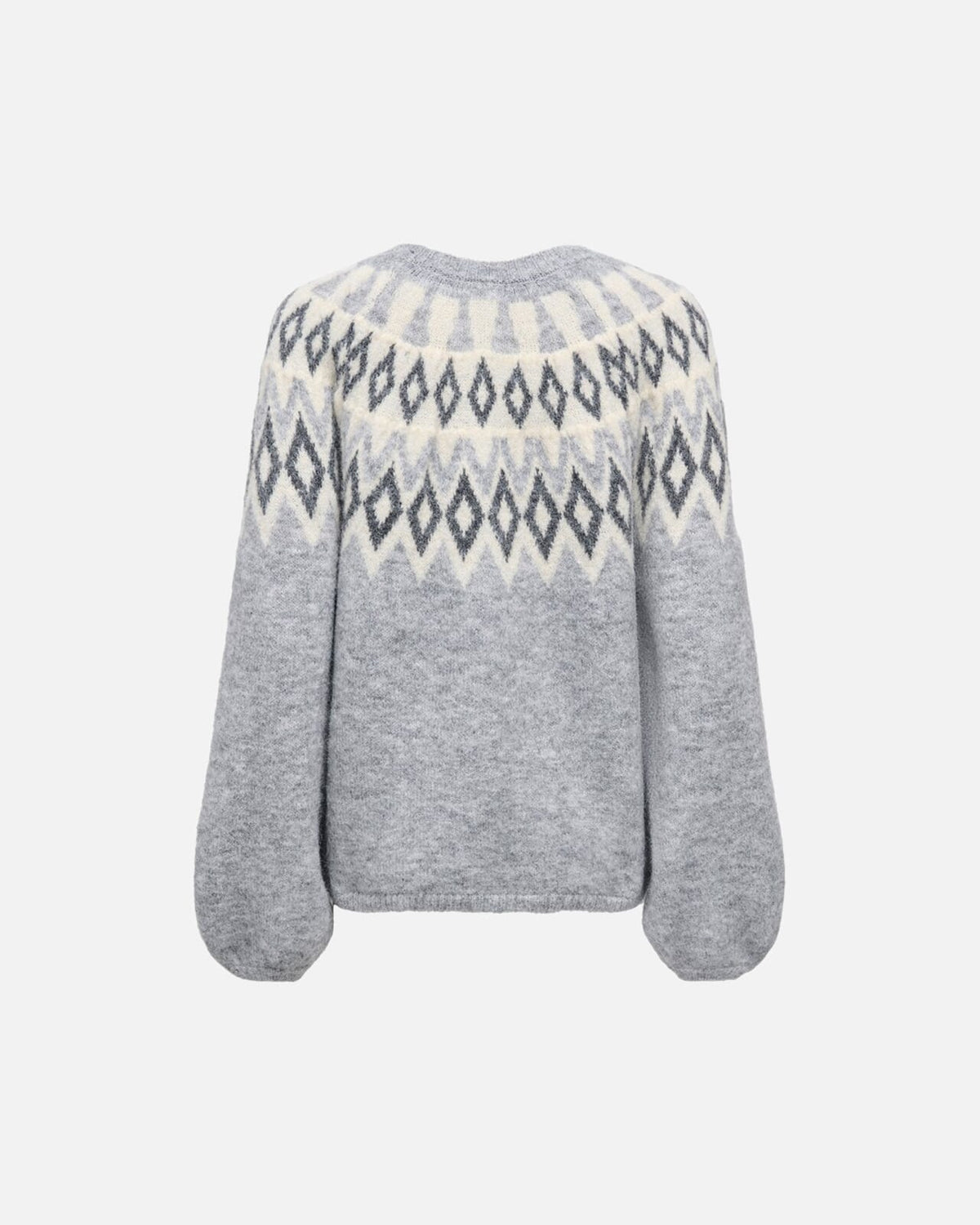 ONLY Strikkegenser Reykja LS Fair Isle O-neck - Light Grey Melange/ Fair Isle/ Birch Mel.