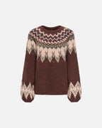 ONLY Strikkegenser Reykja LS Fair Isle O-neck - Coffee Bean/ Fair Isle/Smokey O/ Silver Mel.