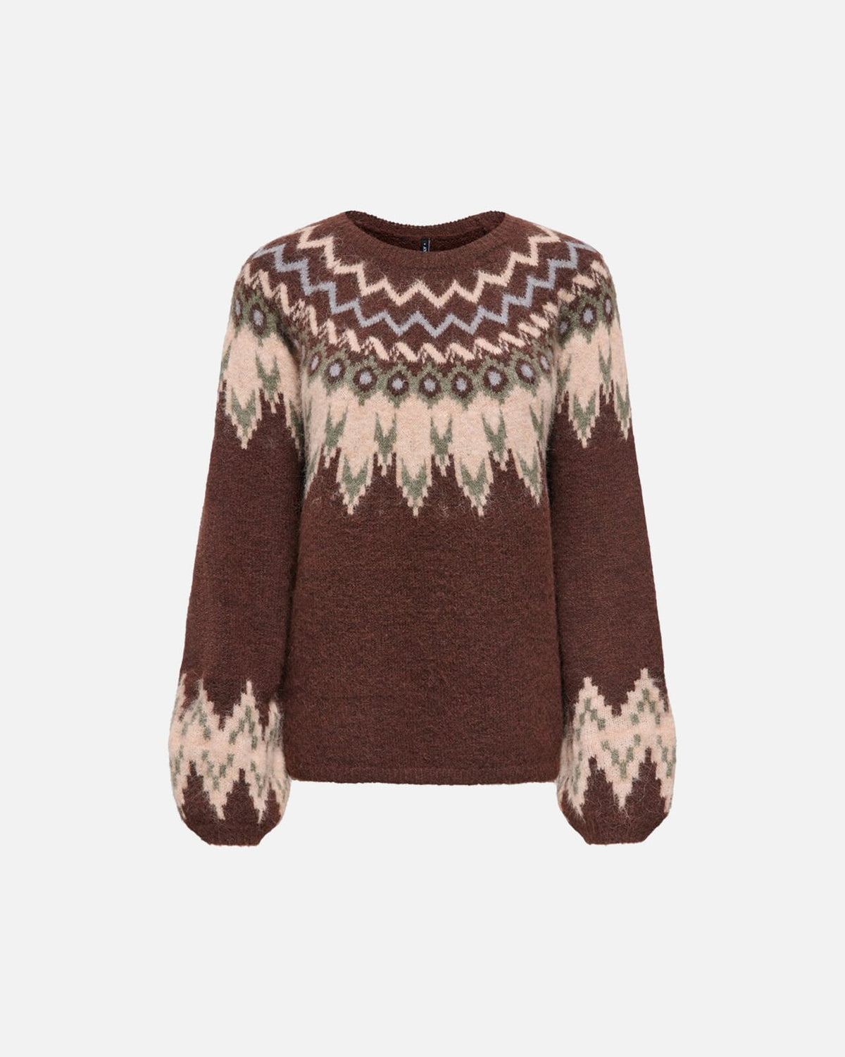 ONLY Strikkegenser Reykja LS Fair Isle O-neck - Coffee Bean/ Fair Isle/Smokey O/ Silver Mel.