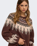 ONLY Strikkegenser Reykja LS Fair Isle O-neck - Coffee Bean/ Fair Isle/Smokey O/ Silver Mel.