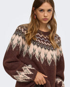 ONLY Strikkegenser Reykja LS Fair Isle O-neck - Coffee Bean/ Fair Isle/Smokey O/ Silver Mel.
