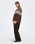 ONLY Strikkegenser Reykja LS Fair Isle O-neck - Coffee Bean/ Fair Isle/Smokey O/ Silver Mel.