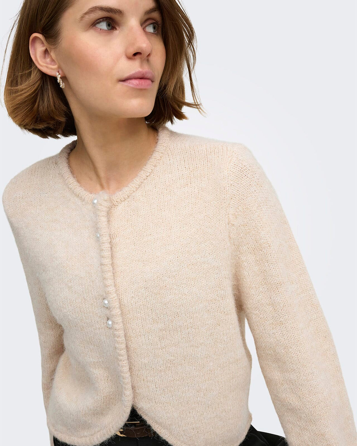 ONLY Strikket Cardigan Zaggie LS Button CC Knit - Birch Melange/ Pearl button