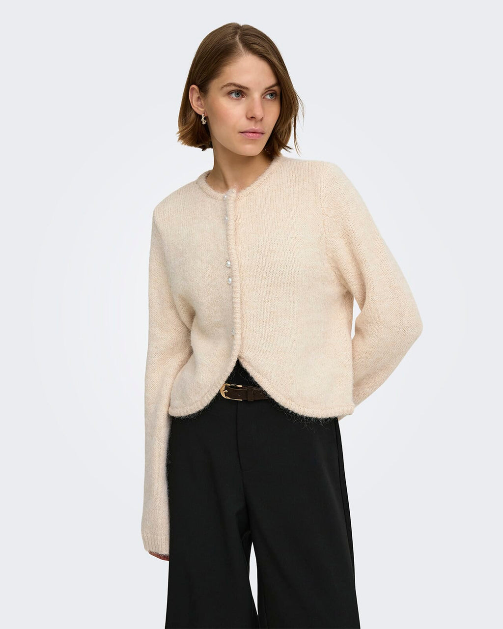 ONLY Strikket Cardigan Zaggie LS Button CC Knit - Birch Melange/ Pearl button