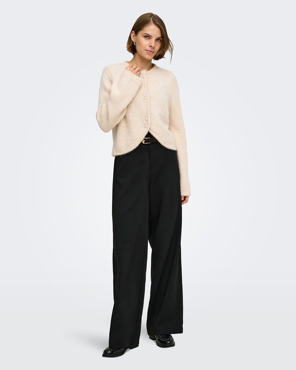 ONLY Strikket Cardigan Zaggie LS Button CC Knit - Birch Melange/ Pearl button