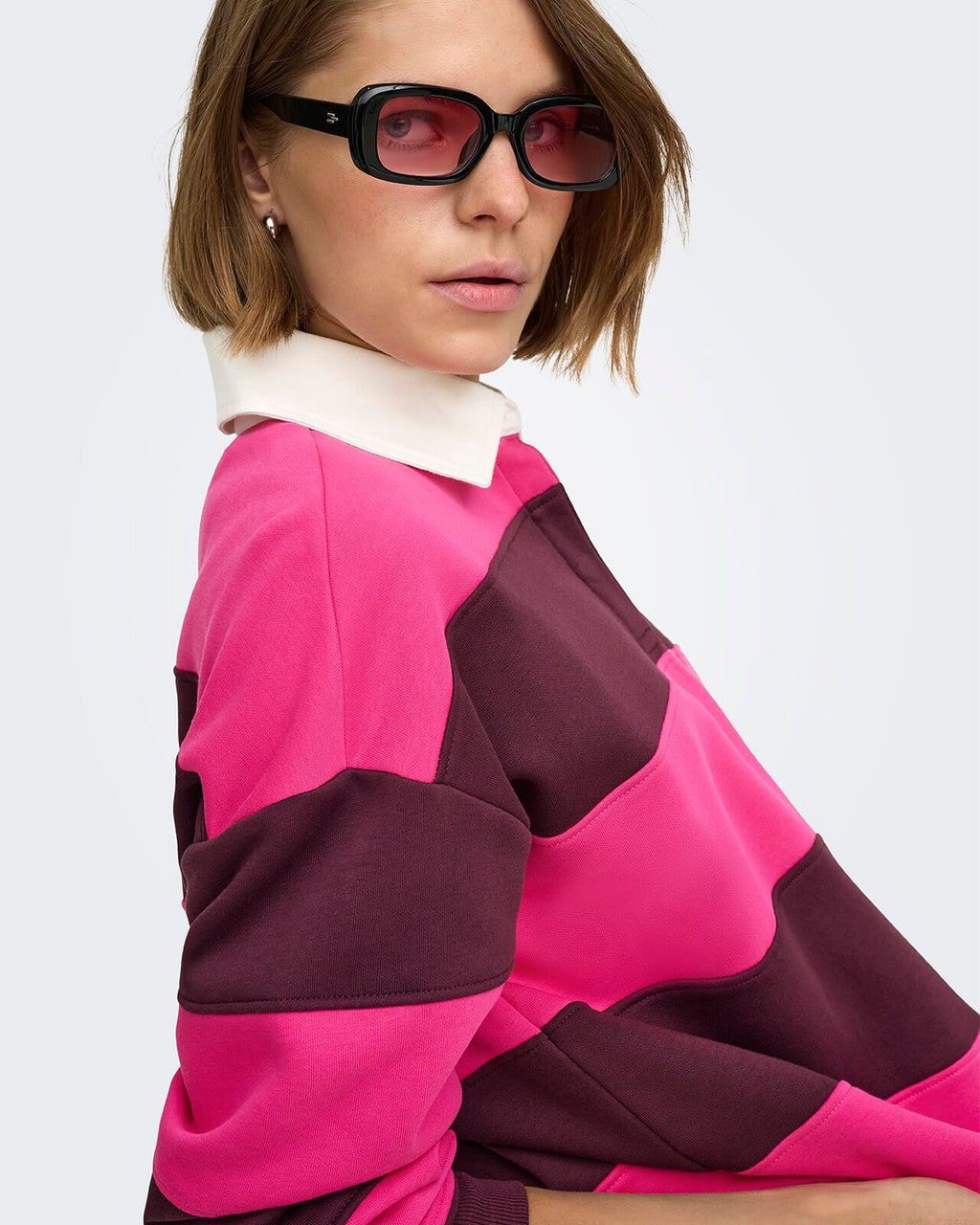 ONLY Pologenser Nara L/S Polo - Beetroot Purple Winetasting stripes + cd collar