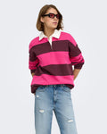 ONLY Pologenser Nara L/S Polo - Beetroot Purple Winetasting stripes + cd collar
