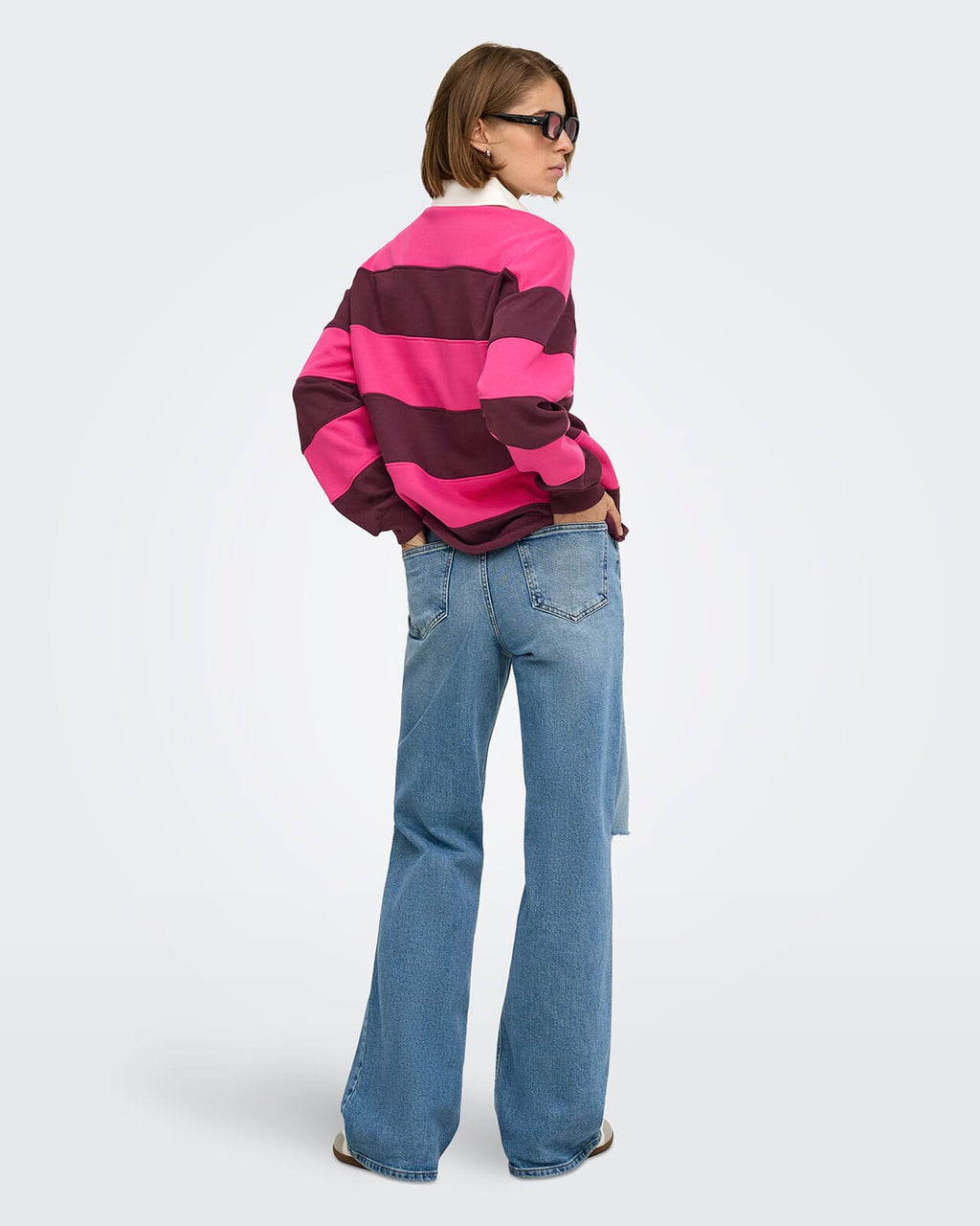 ONLY Pologenser Nara L/S Polo - Beetroot Purple Winetasting stripes + cd collar