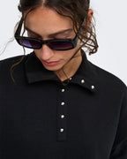 ONLY Collegegenser Coralie L/S Button Collar - Black/ Silver buttons
