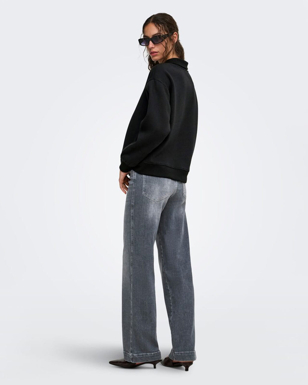 ONLY Collegegenser Coralie L/S Button Collar - Black/ Silver buttons