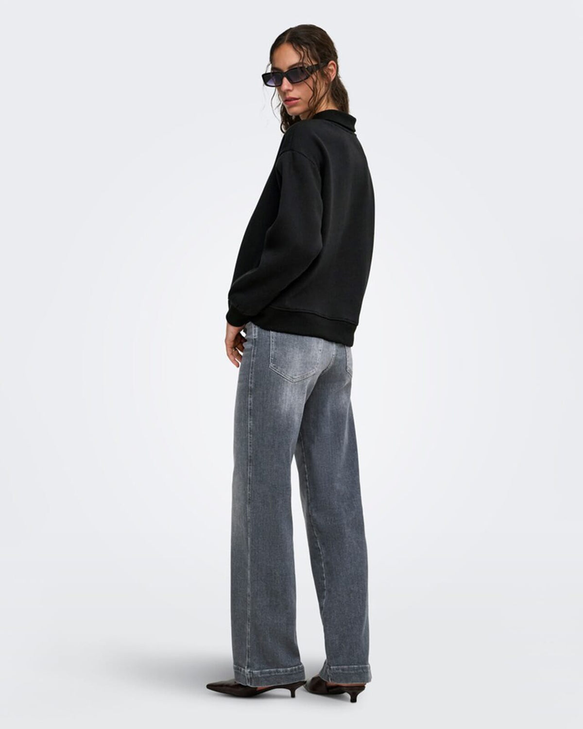 ONLY Collegegenser Coralie L/S Button Collar - Black/ Silver buttons