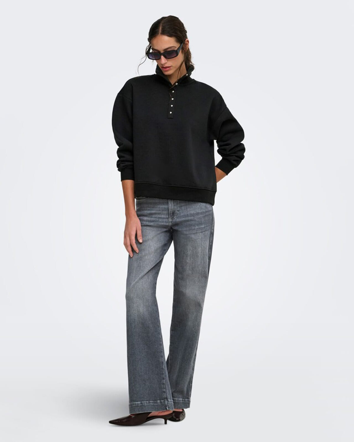 ONLY Collegegenser Coralie L/S Button Collar - Black/ Silver buttons