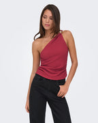 ONLY Topp Erikka Assymetric Crinkle - Brick Red