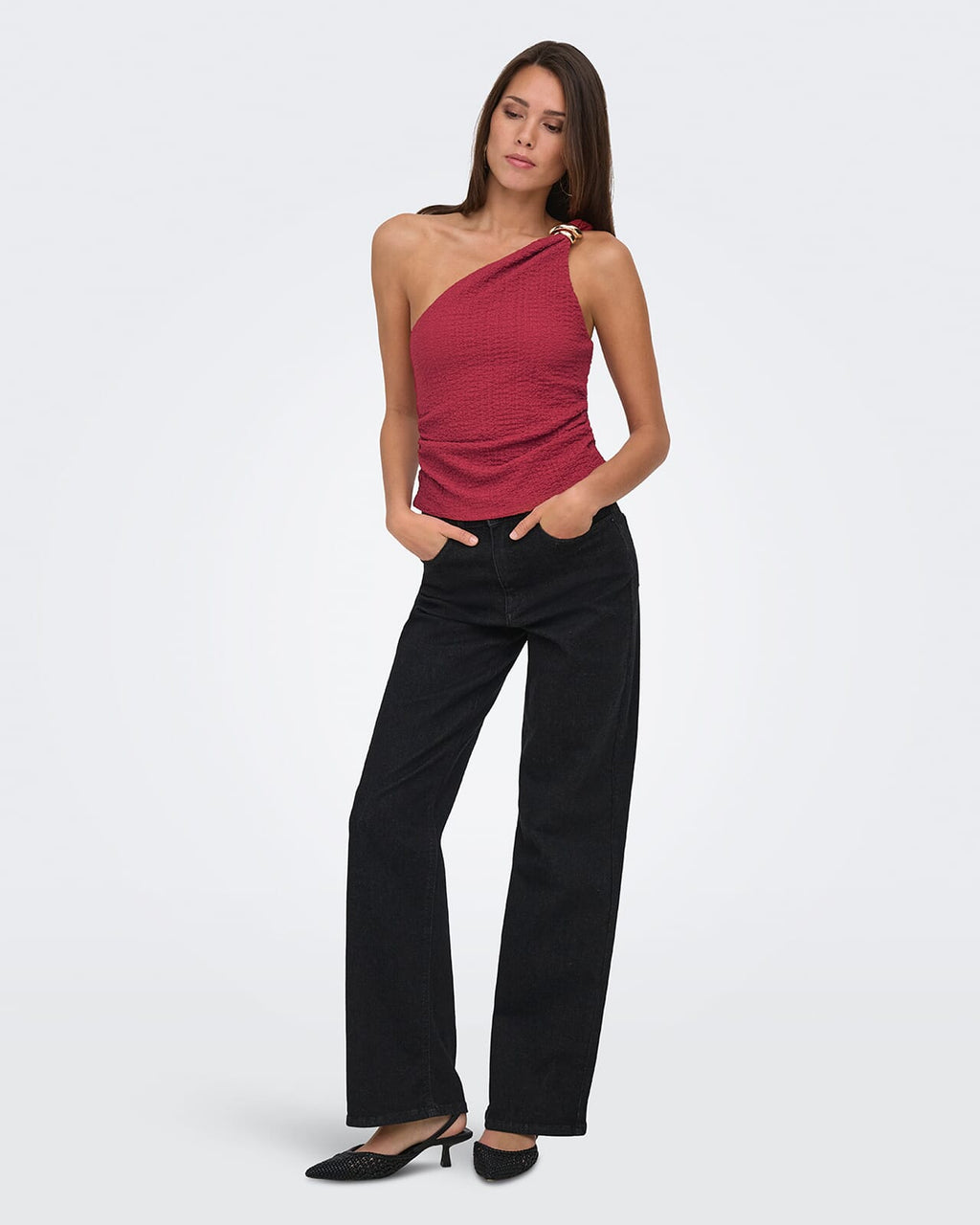 ONLY Topp Erikka Assymetric Crinkle - Brick Red