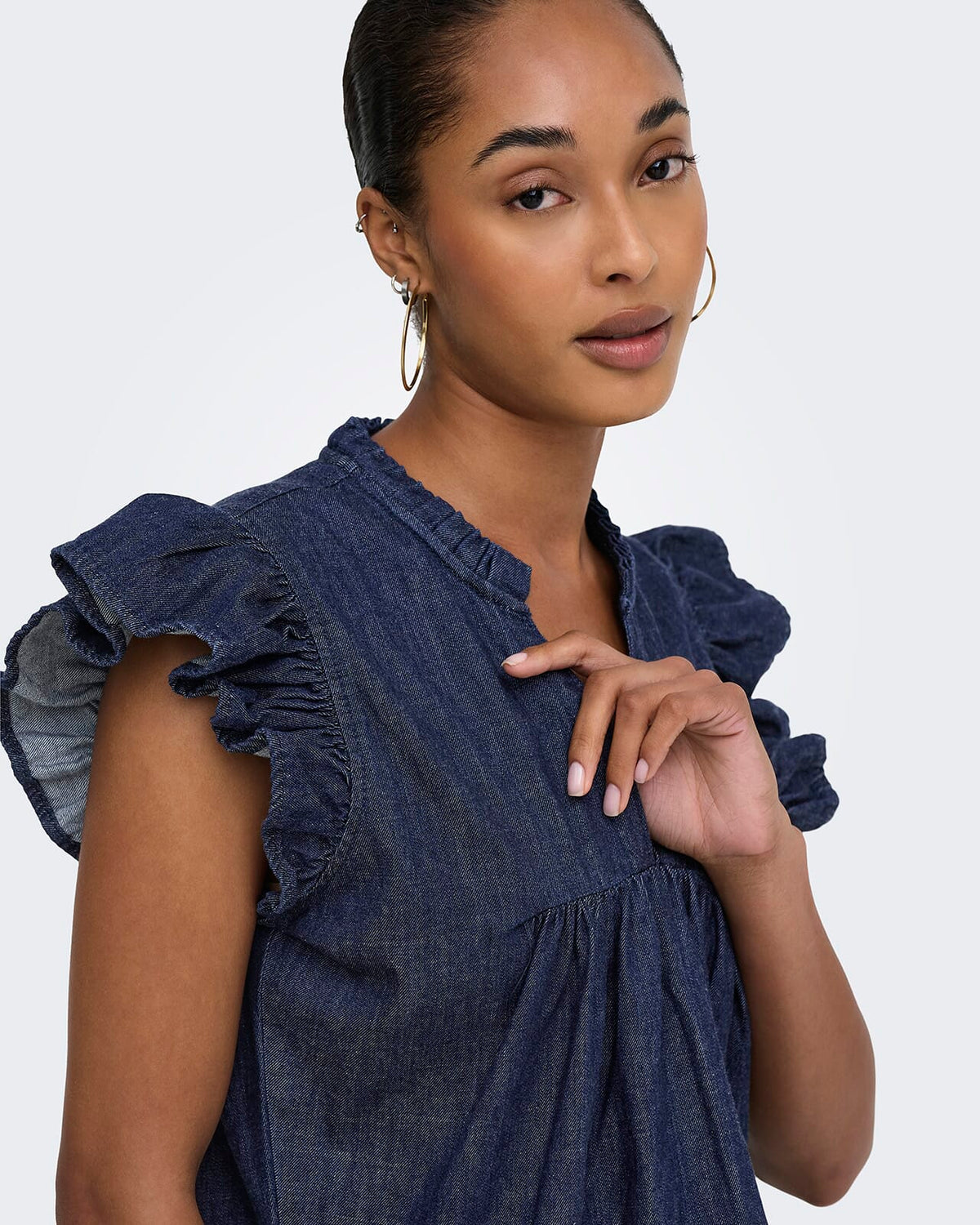 ONLY Denimkjole Shania S/L Frill Short - Dark Blue Denim