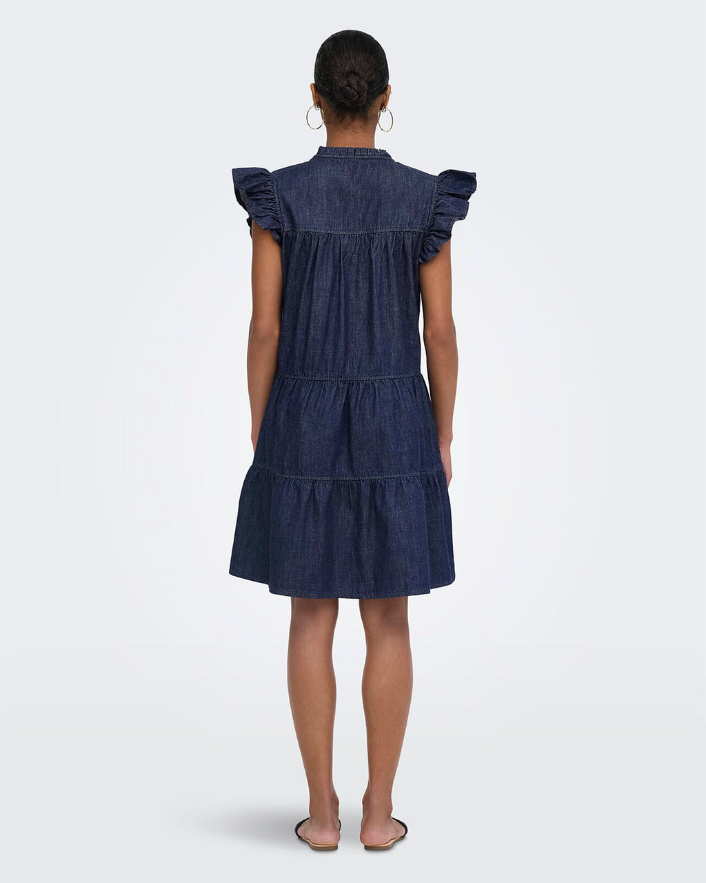 ONLY Denimkjole Shania S/L Frill Short - Dark Blue Denim