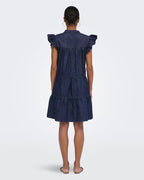 ONLY Denimkjole Shania S/L Frill Short - Dark Blue Denim