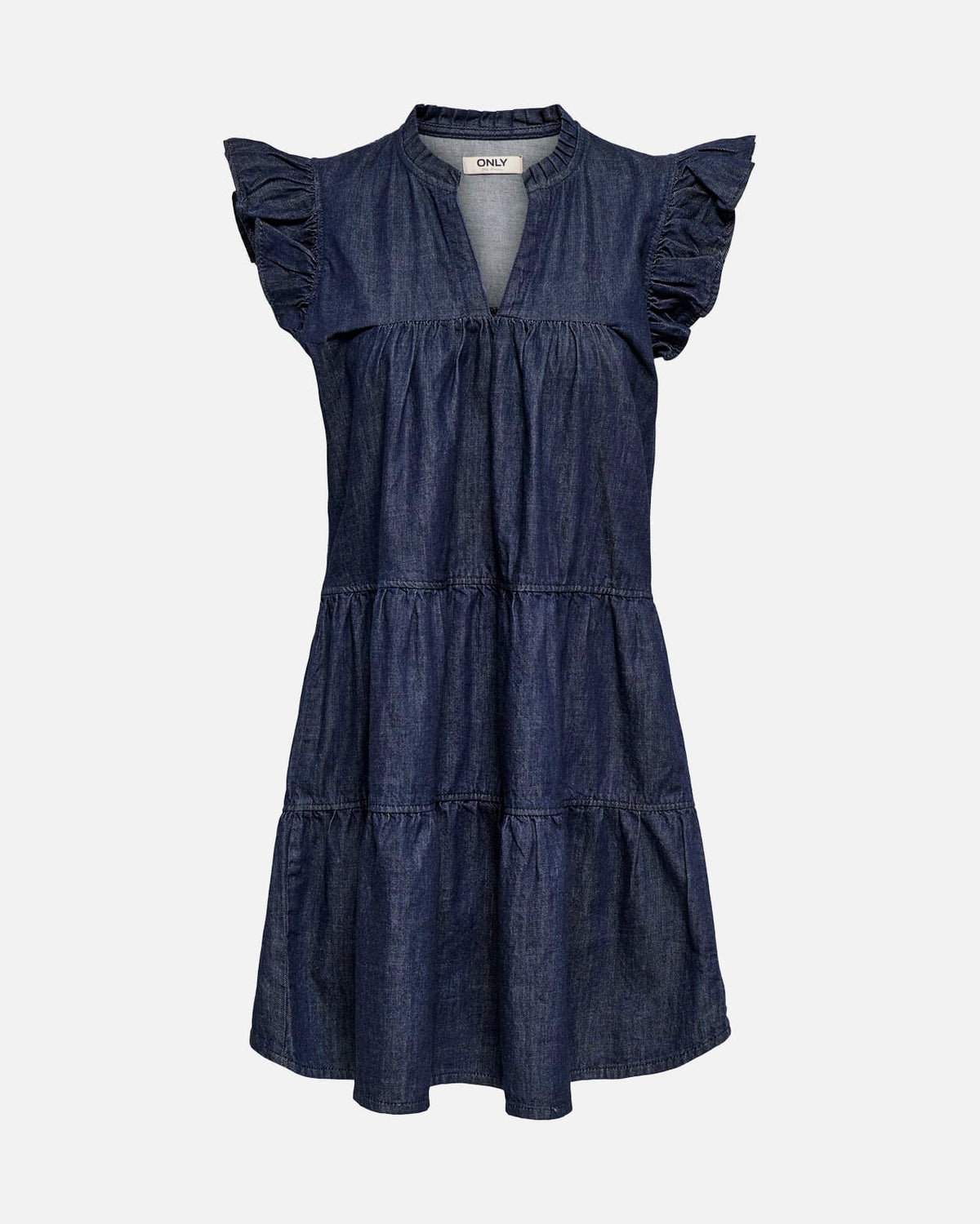 ONLY Denimkjole Shania S/L Frill Short - Dark Blue Denim
