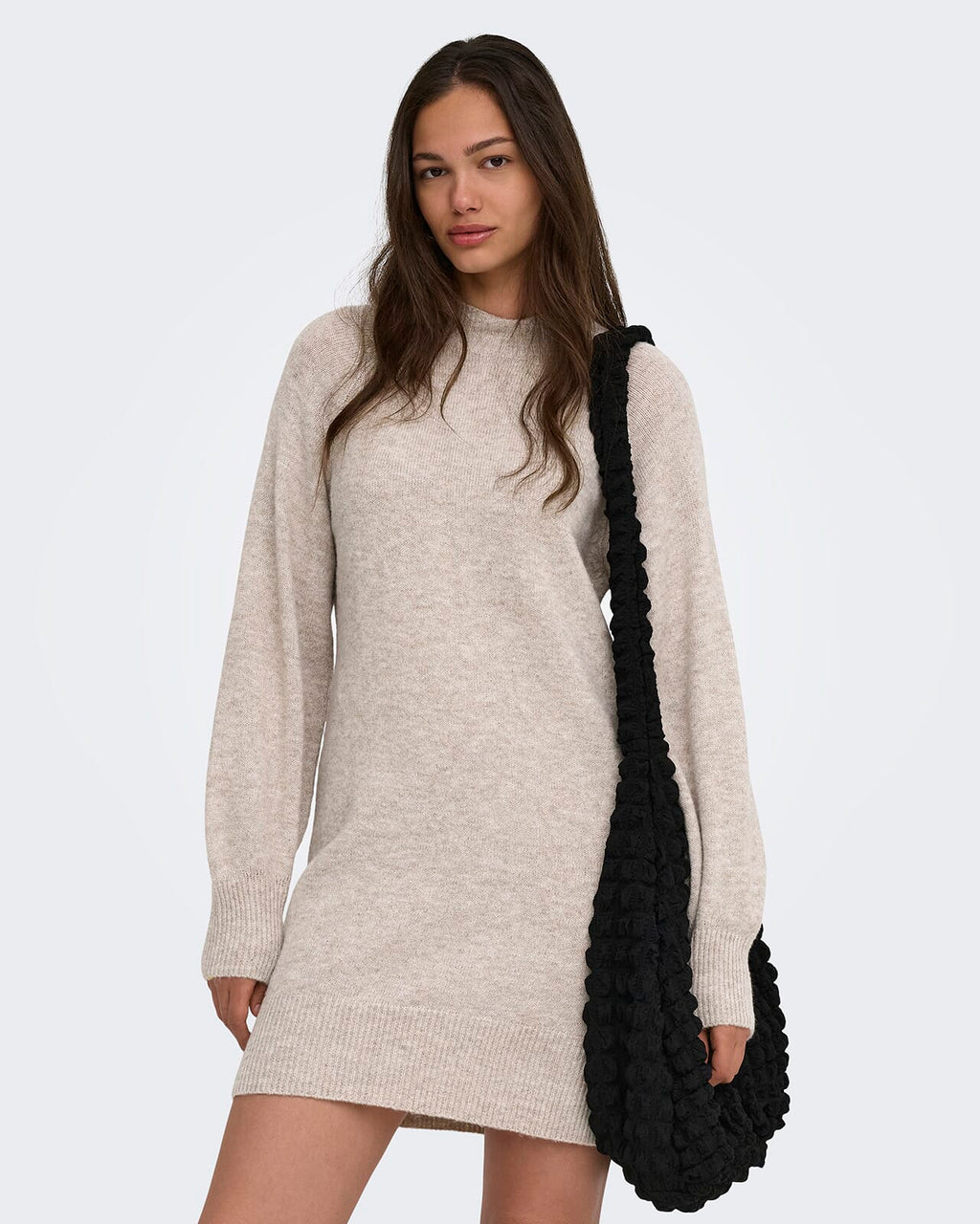 ONLY Strikkekjole Olivia LS High Neck - Humus Melange