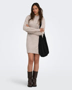 ONLY Strikkekjole Olivia LS High Neck - Humus Melange