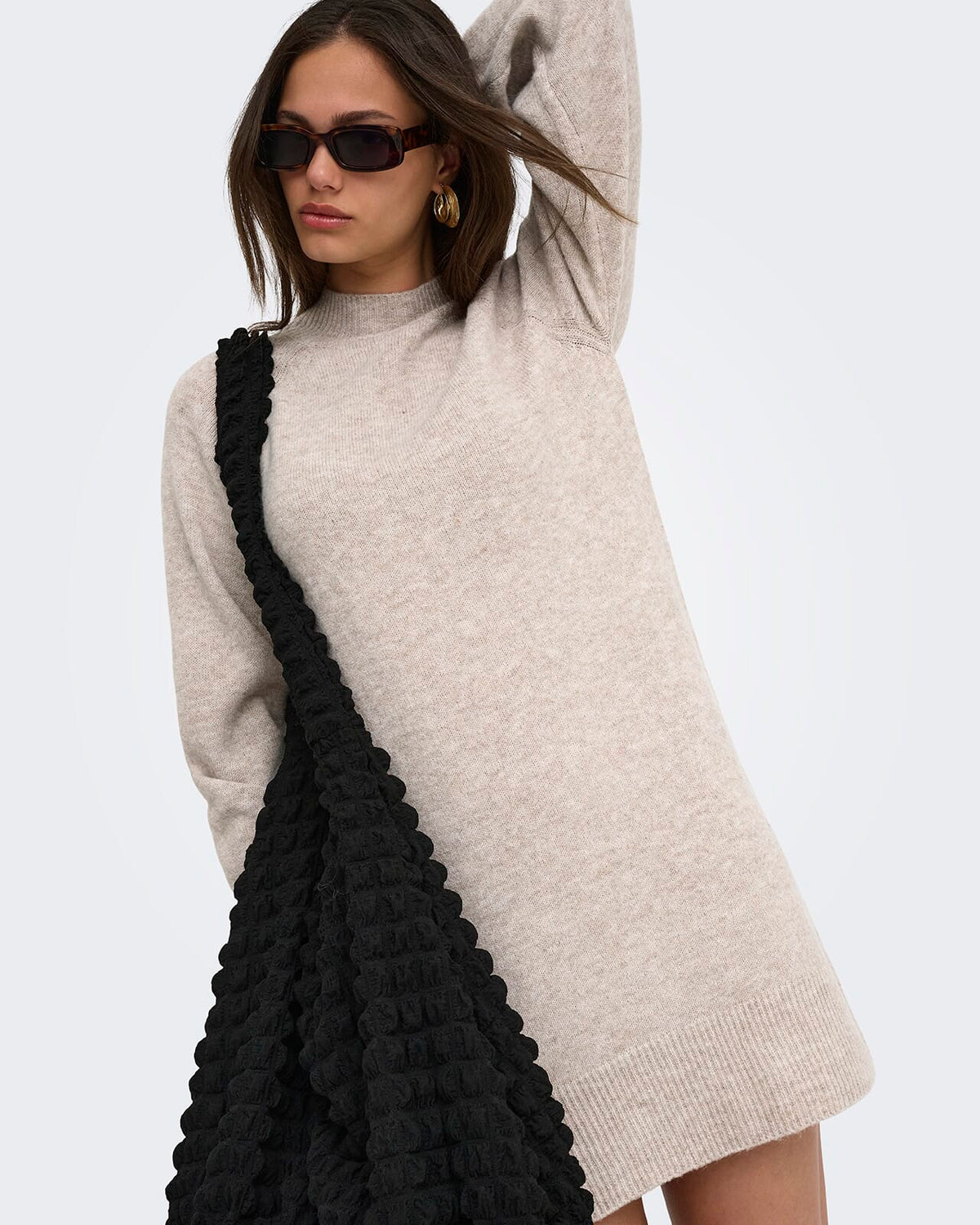 ONLY Strikkekjole Olivia LS High Neck - Humus Melange