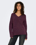 ONLY Strikkegenser Camilla V-neck L/S Pullover - Mauve Wine/ Melange