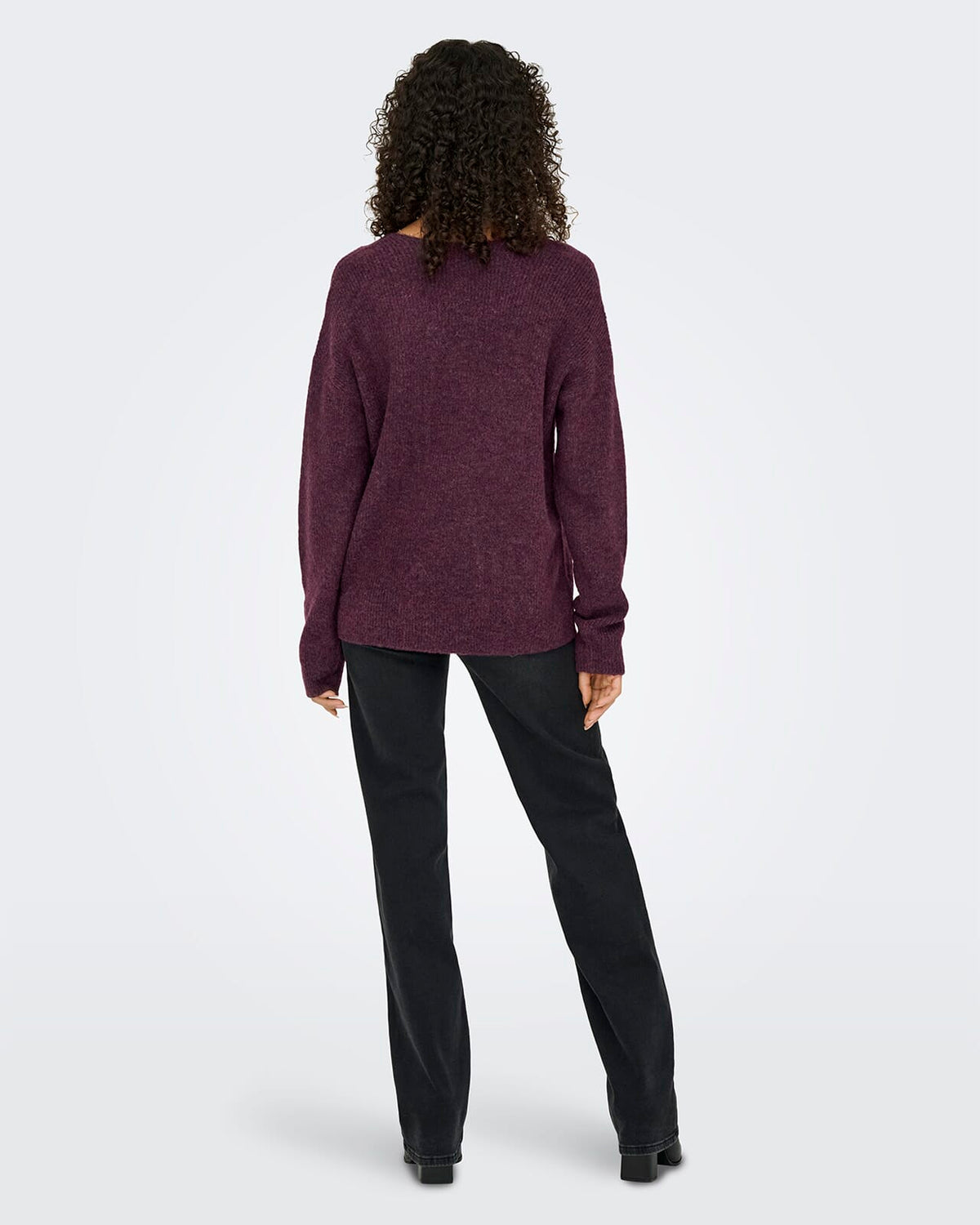ONLY Strikkegenser Camilla V-neck L/S Pullover - Mauve Wine/ Melange