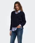 ONLY Strikkegenser Camilla V-neck L/S Pullover - Night Sky