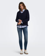 ONLY Strikkegenser Camilla V-neck L/S Pullover - Night Sky