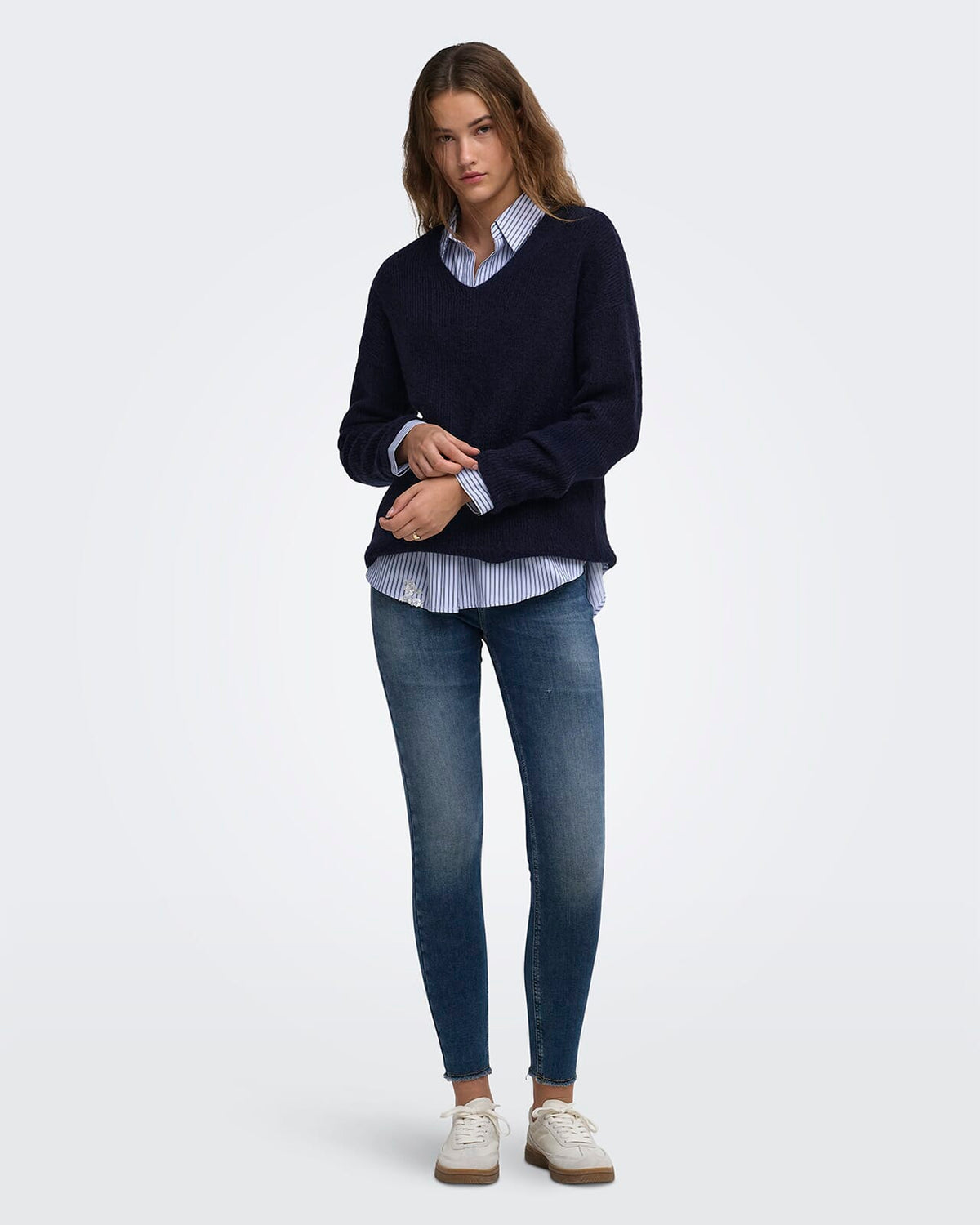 ONLY Strikkegenser Camilla V-neck L/S Pullover - Night Sky