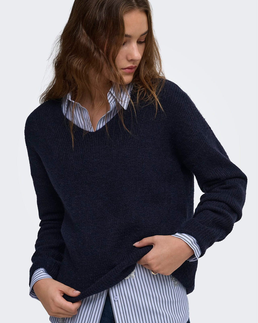 ONLY Strikkegenser Camilla V-neck L/S Pullover - Night Sky