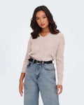 ONLY Strikkegenser Camilla V-neck L/S Pullover - Pumice Stone/ Melange