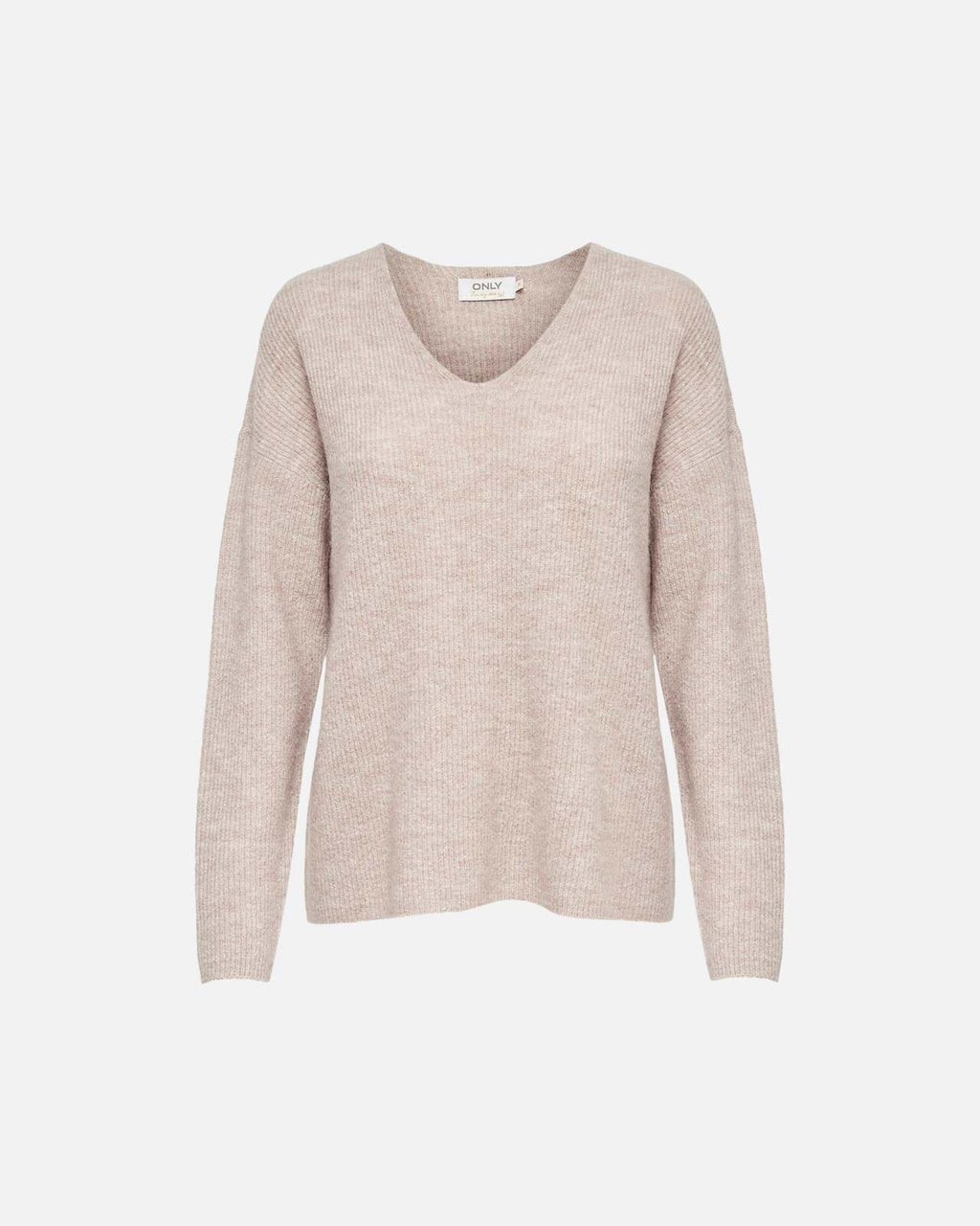 ONLY Strikkegenser Camilla V-neck L/S Pullover - Pumice Stone/ Melange