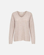 ONLY Strikkegenser Camilla V-neck L/S Pullover - Pumice Stone/ Melange