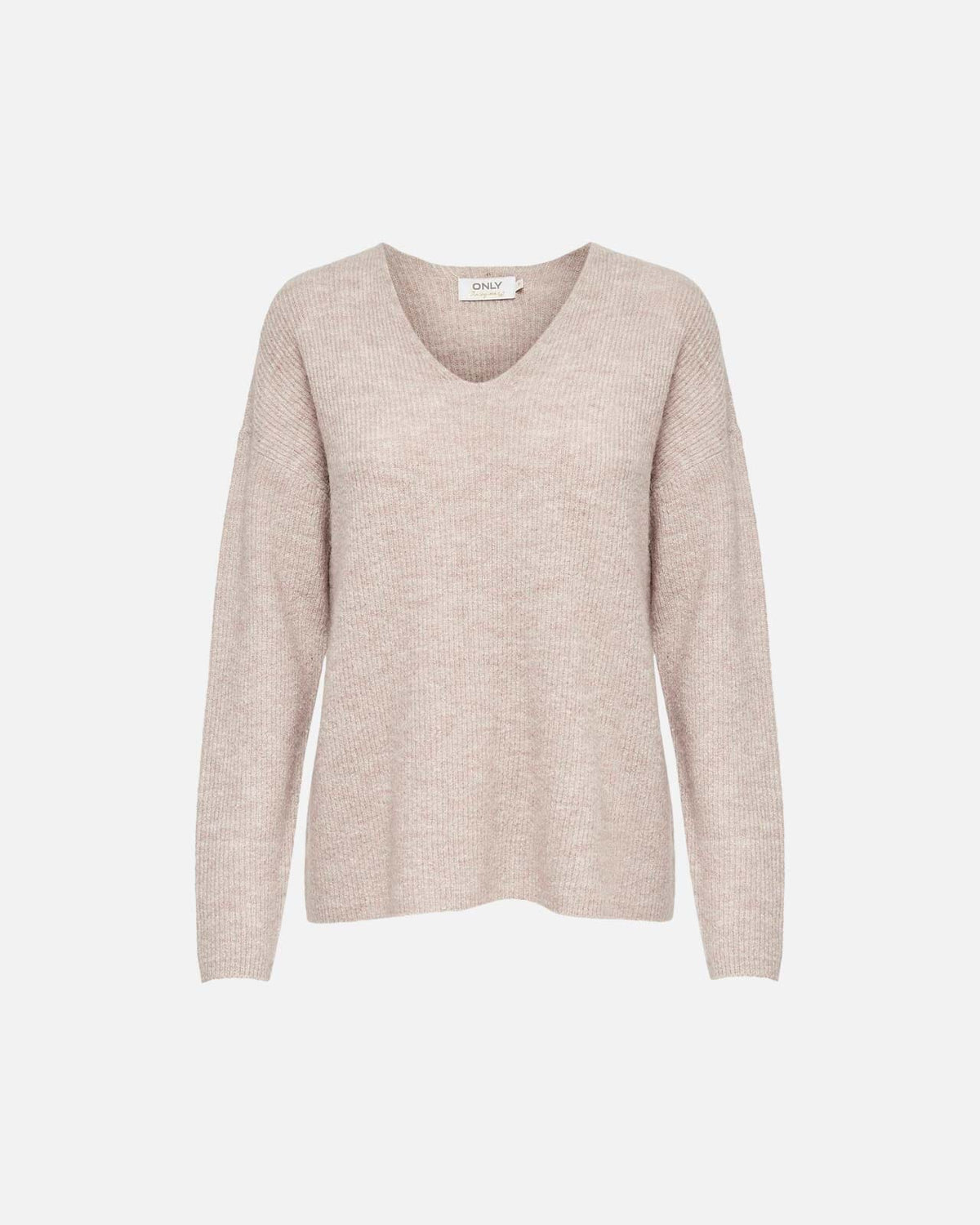ONLY Strikkegenser Camilla V-neck L/S Pullover - Pumice Stone/ Melange