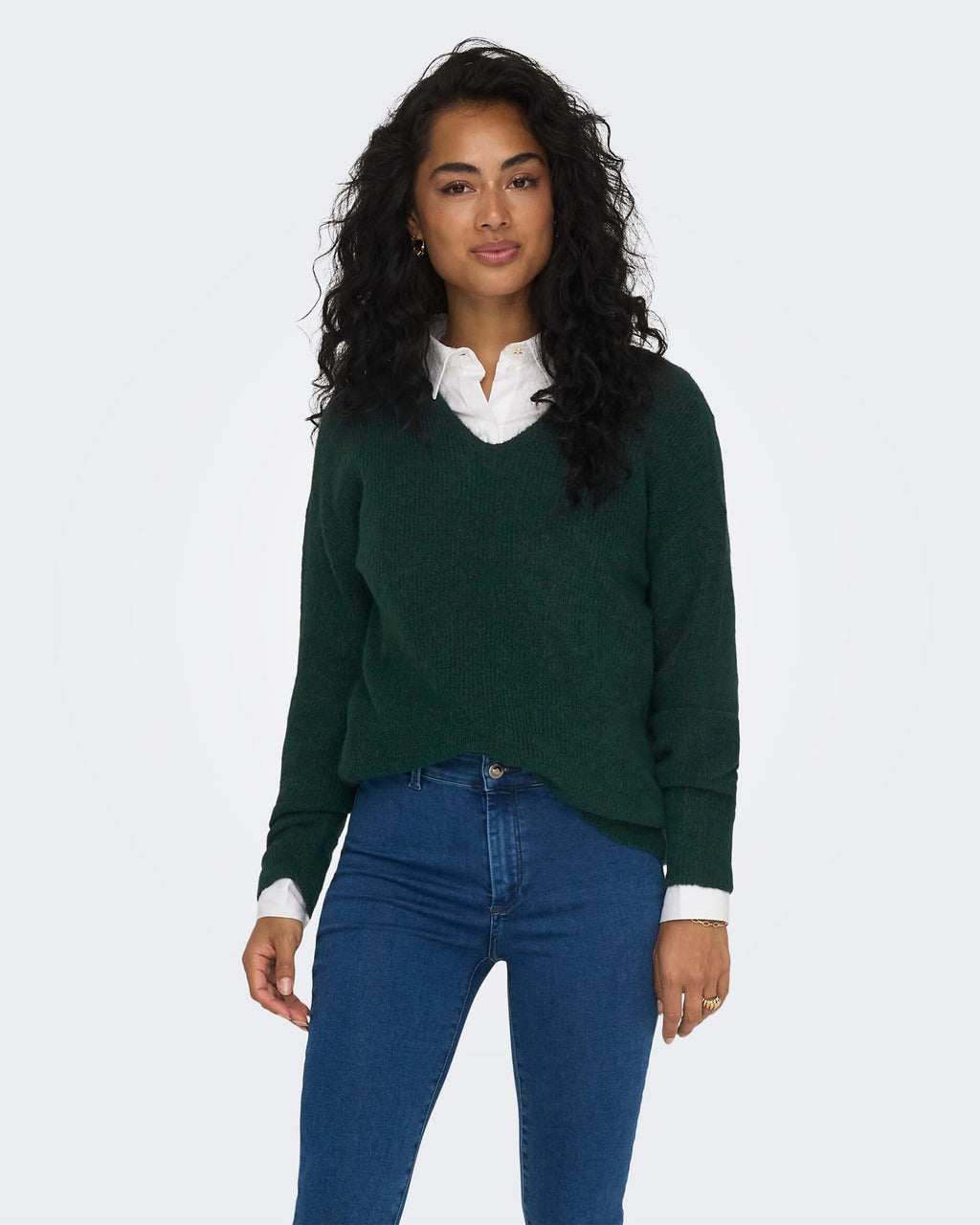 ONLY Strikkegenser Camilla V-neck L/S - Scarab/ Melange