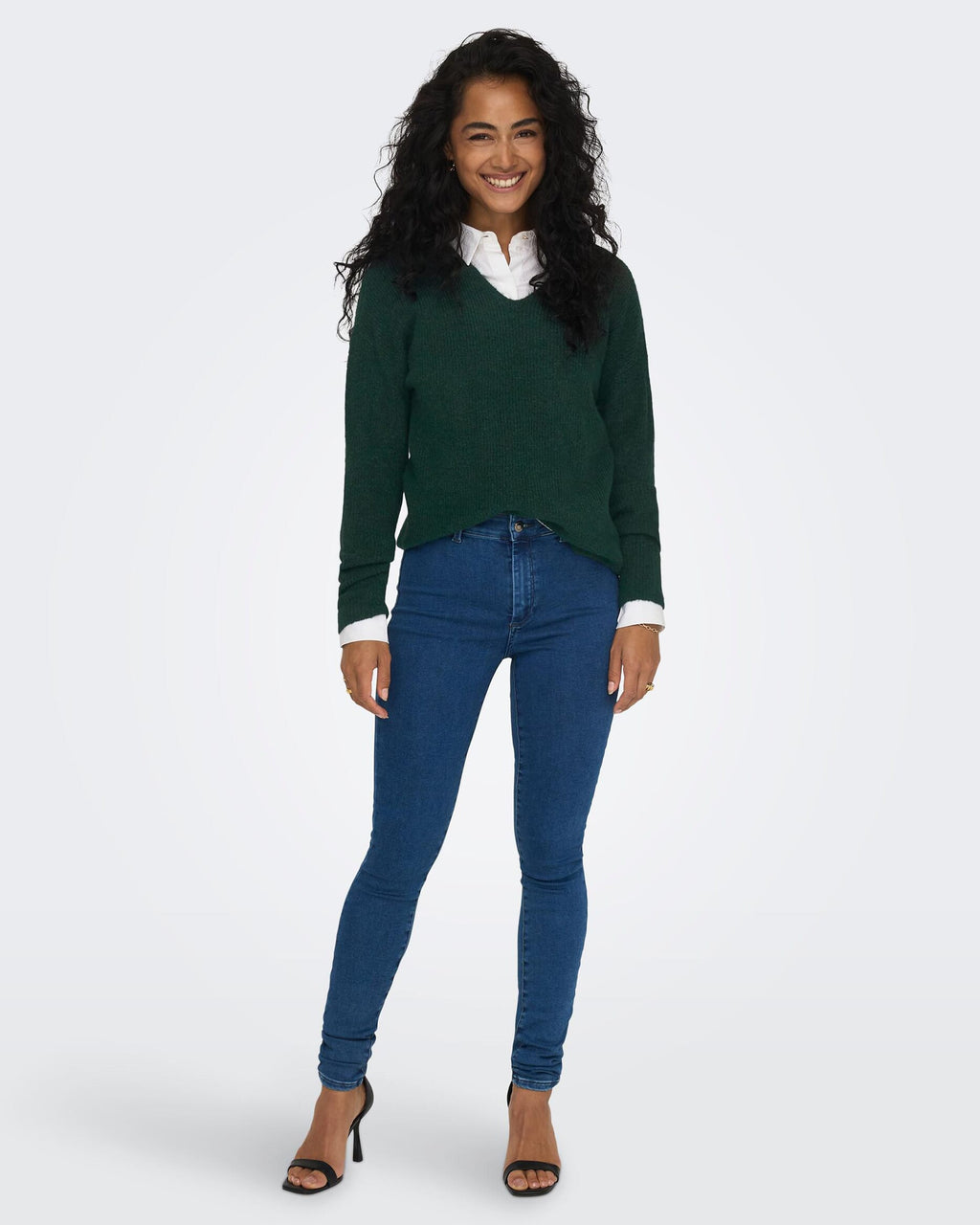 ONLY Strikkegenser Camilla V-neck L/S - Scarab/ Melange