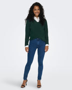 ONLY Strikkegenser Camilla V-neck L/S - Scarab/ Melange