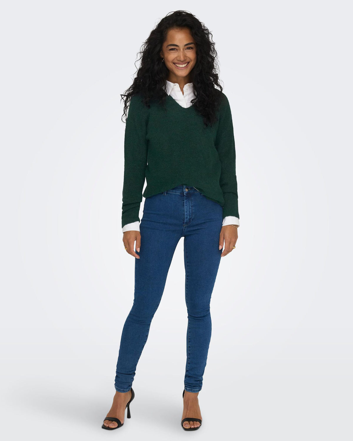 ONLY Strikkegenser Camilla V-neck L/S - Scarab/ Melange