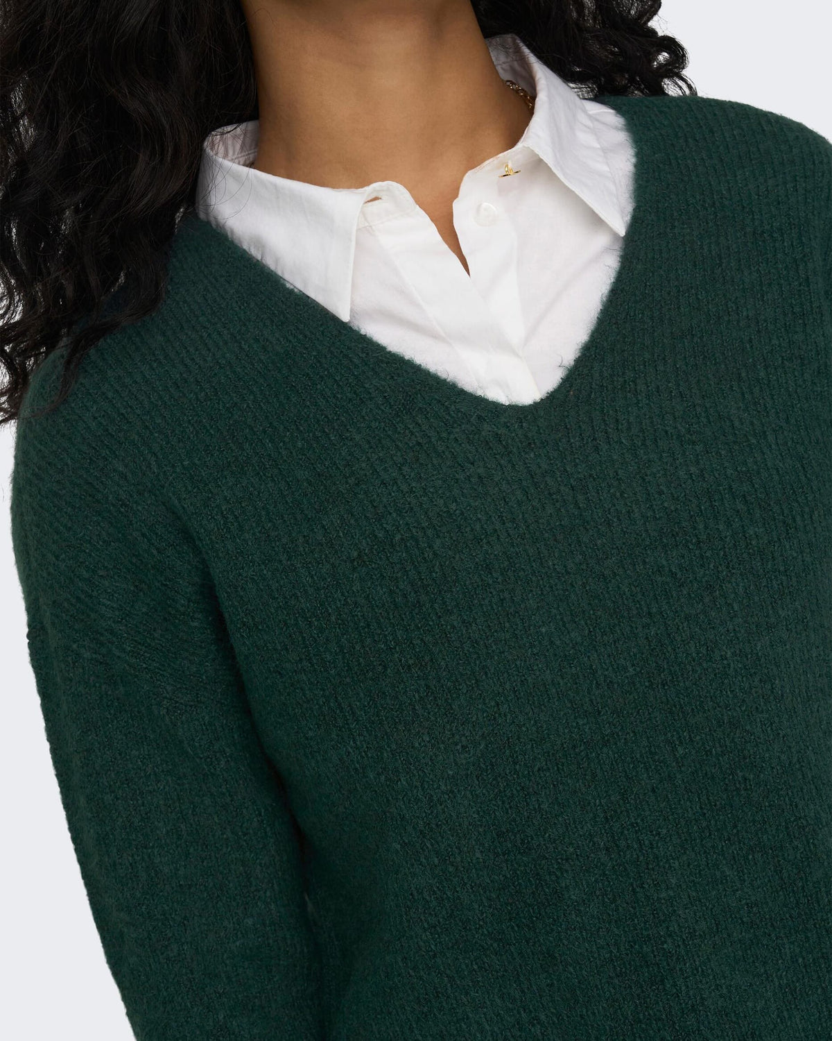 ONLY Strikkegenser Camilla V-neck L/S - Scarab/ Melange
