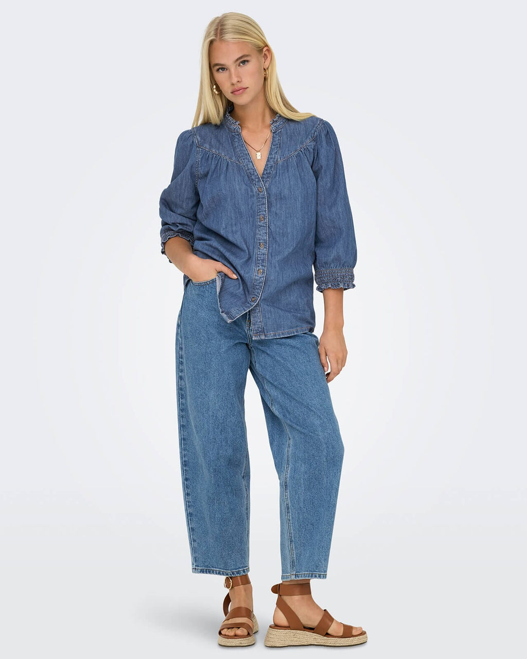 ONLY Denimskjorte Raya 3/4 - Medium Blue Denim