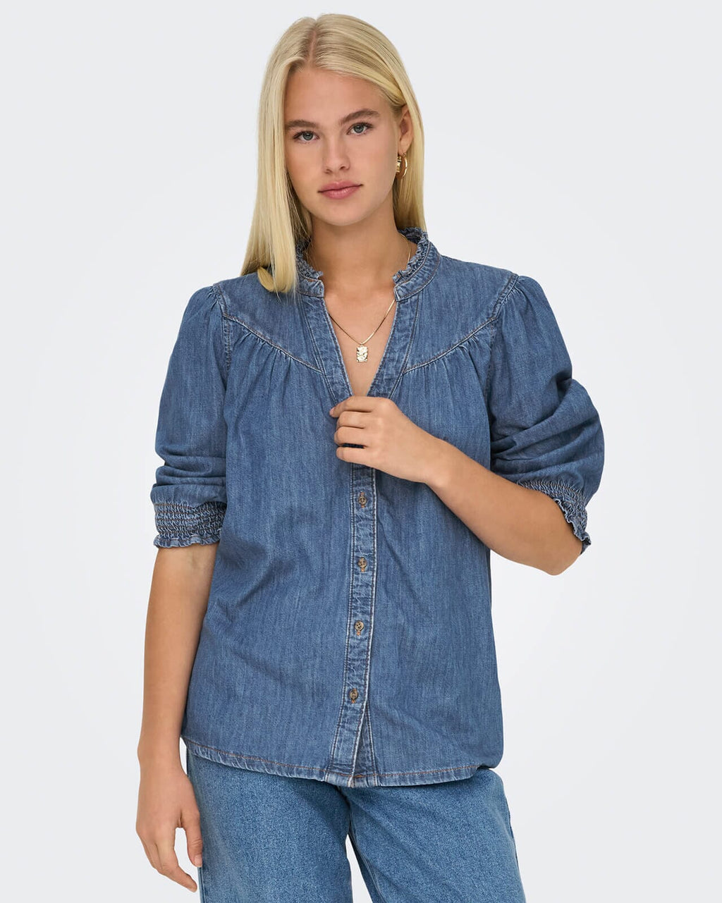 ONLY Denimskjorte Raya 3/4 - Medium Blue Denim